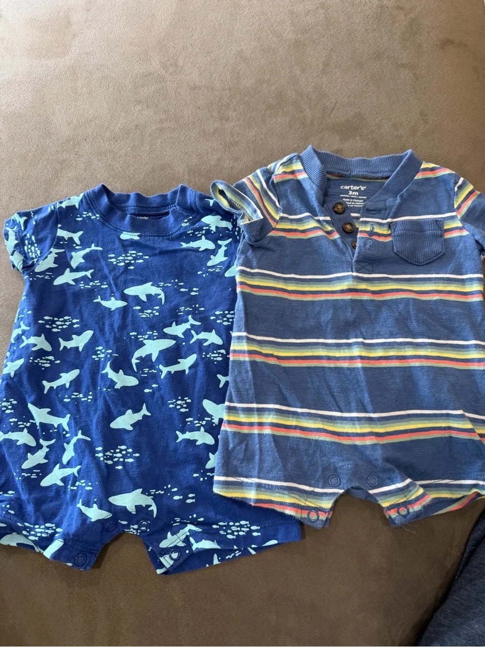 Carter's Navy Shark Print & Blue Striped Two-Pack Rompers Summer